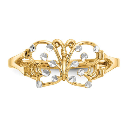 14K Gelbgold Ring mit Rhodium-Beschichtung und diamantierten Schmetterlingen