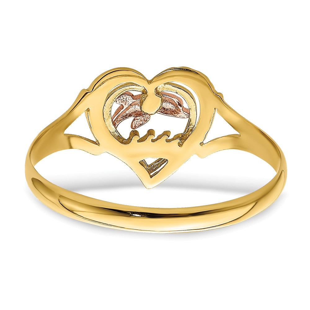 14K Gelb- und Roségold Ring mit Rhodium und Delfin im Herz
