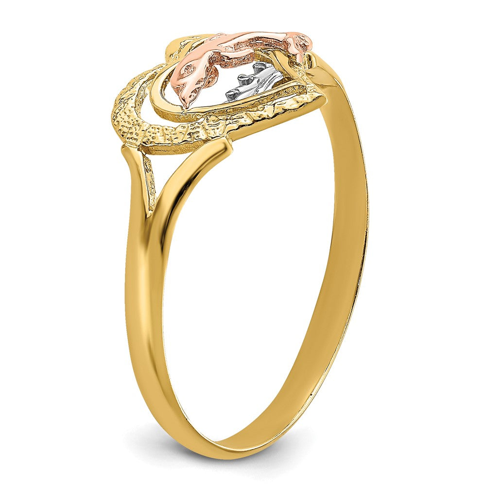 14K Gelb- und Roségold Ring mit Rhodium und Delfin im Herz