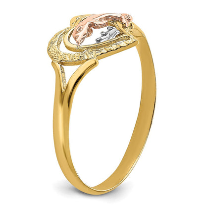 14K Gelb- und Roségold Ring mit Rhodium und Delfin im Herz