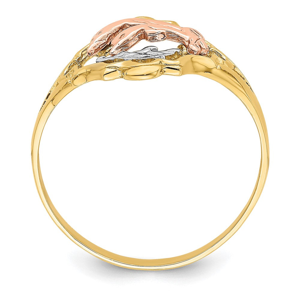 14K Gelb- und Roségold mit Rhodium Doppel-Delfin-Ring