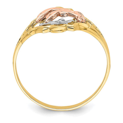 14K Gelb- und Roségold mit Rhodium Doppel-Delfin-Ring