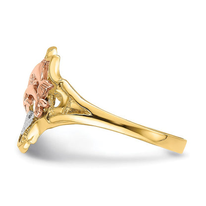 14K Gelb- und Roségold mit Rhodium Doppel-Delfin-Ring
