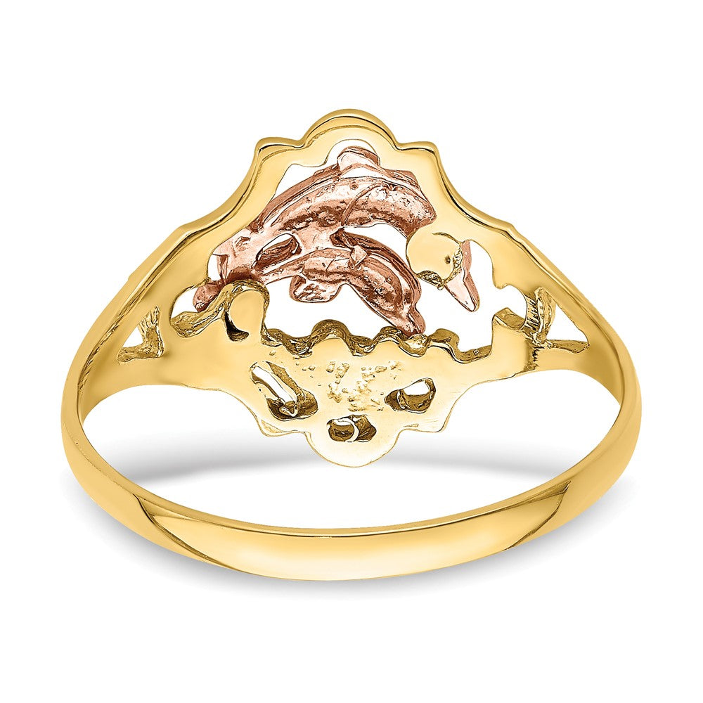 14K Gelb- und Roségold mit Rhodium Doppel-Delfin-Ring