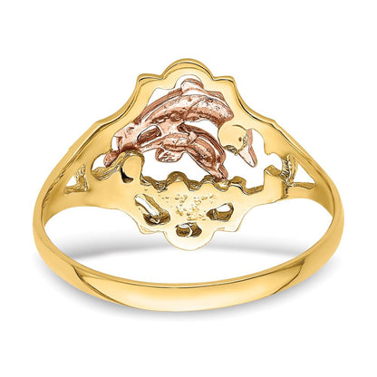 14K Gelb- und Roségold mit Rhodium Doppel-Delfin-Ring