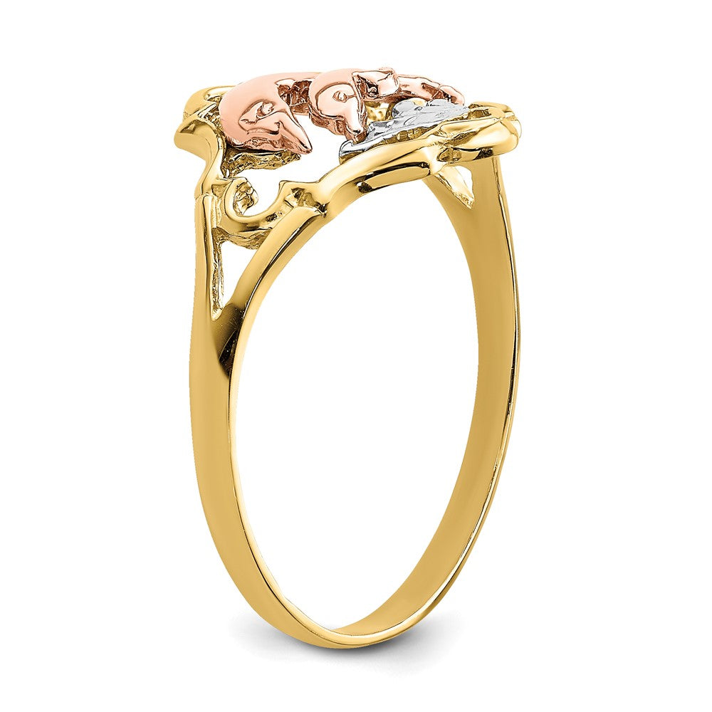 14K Gelb- und Roségold mit Rhodium Doppel-Delfin-Ring