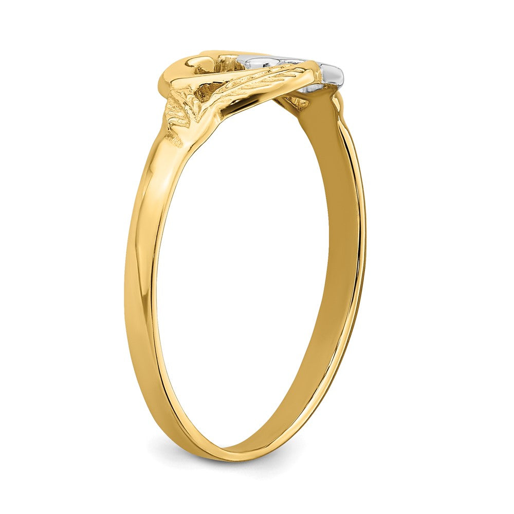 14K Gelbgold und weißrhodiniert poliert Ring mit 2 Herzen