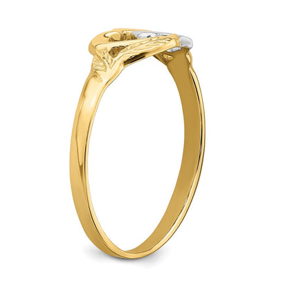 14K Gelbgold und weißrhodiniert poliert Ring mit 2 Herzen