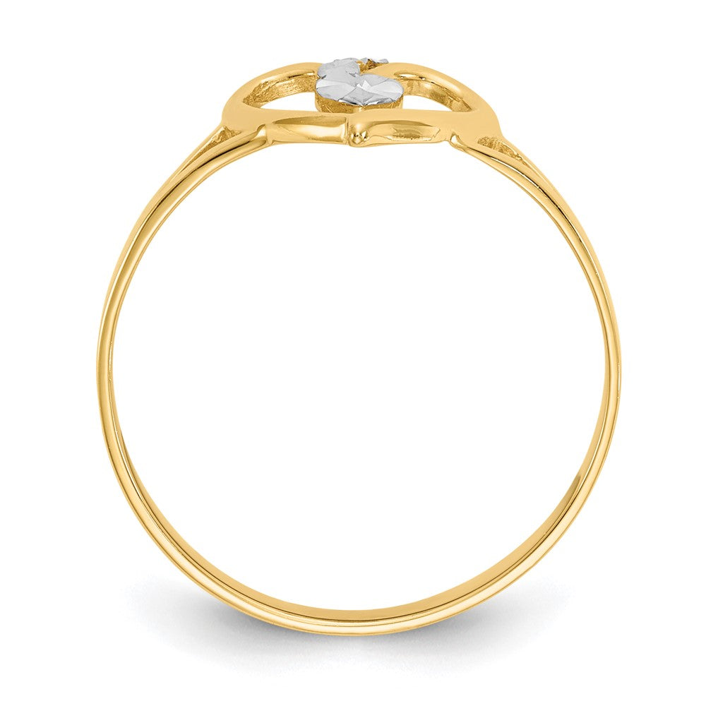 14K Gelbgold und Weißrhodium poliert Herz-Ring