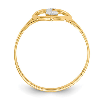 14K Gelbgold und Weißrhodium poliert Herz-Ring