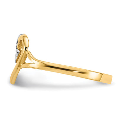 14K Gelbgold und Weißrhodium poliert Herz-Ring
