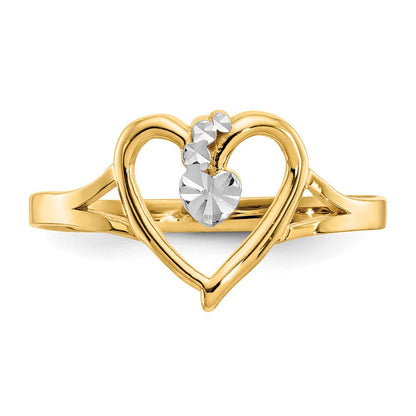 14K Gelbgold und Weißrhodium poliert Herz-Ring