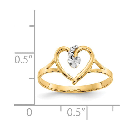 14K Gelbgold und Weißrhodium poliert Herz-Ring