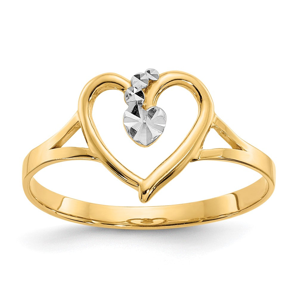 14K Gelbgold und Weißrhodium poliert Herz-Ring