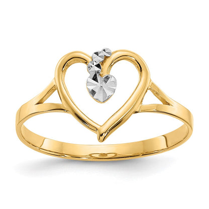 14K Gelbgold und Weißrhodium poliert Herz-Ring