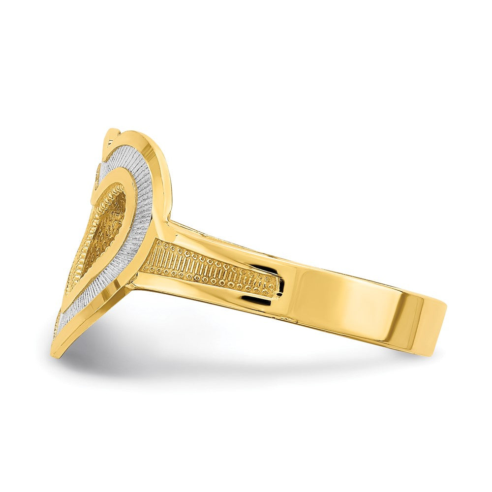 14K Gelbgold und Rhodium Diamant-Schliff Herz-Ring