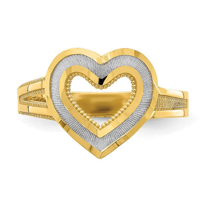 14K Gelbgold und Rhodium Diamant-Schliff Herz-Ring