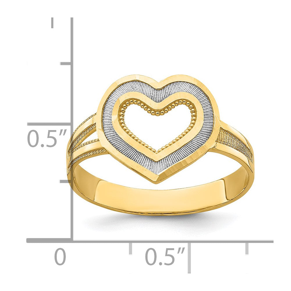 14K Gelbgold und Rhodium Diamant-Schliff Herz-Ring