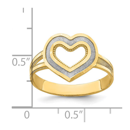 14K Gelbgold und Rhodium Diamant-Schliff Herz-Ring