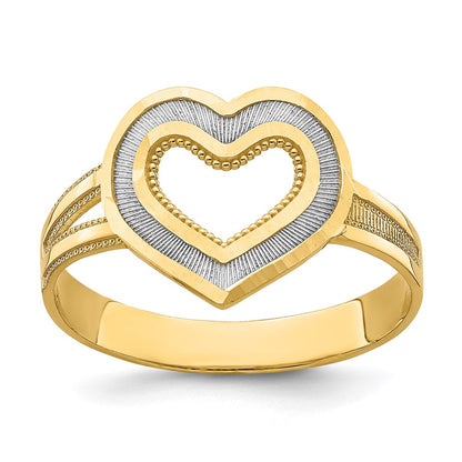 14K Gelbgold und Rhodium Diamant-Schliff Herz-Ring