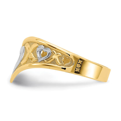 14K Gelbgold und weißes Rhodium poliert Herz-und-X-Ring