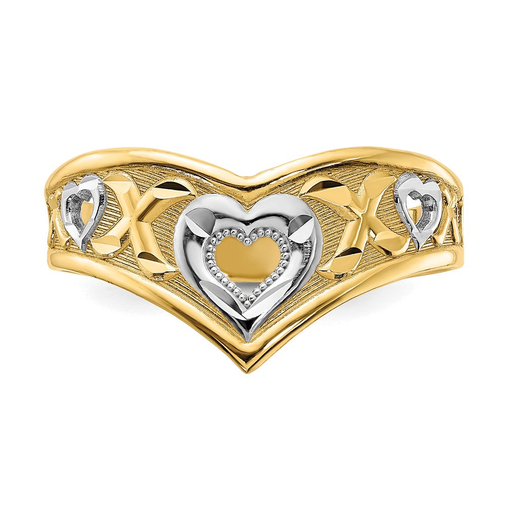 14K Gelbgold und weißes Rhodium poliert Herz-und-X-Ring