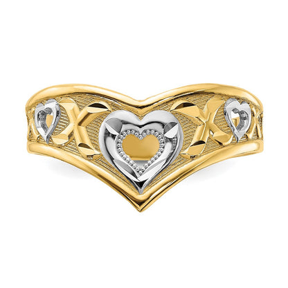 14K Gelbgold und weißes Rhodium poliert Herz-und-X-Ring