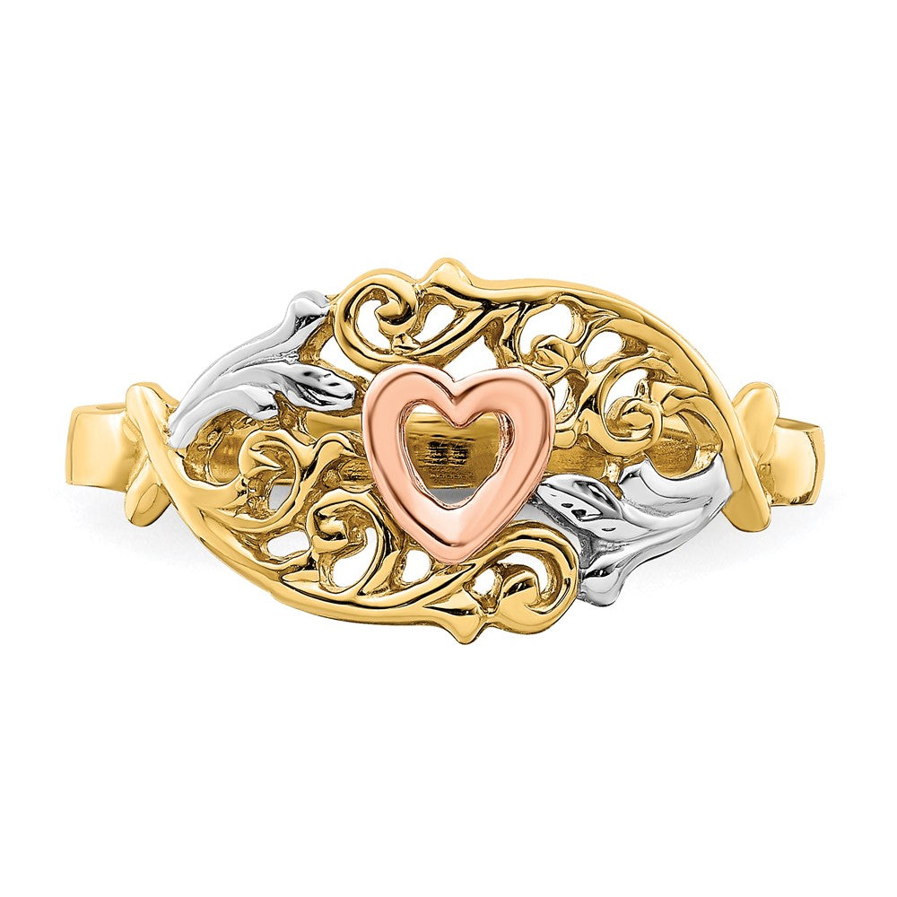 14K Gelb- und Roségold mit Weißrhodium Herzring