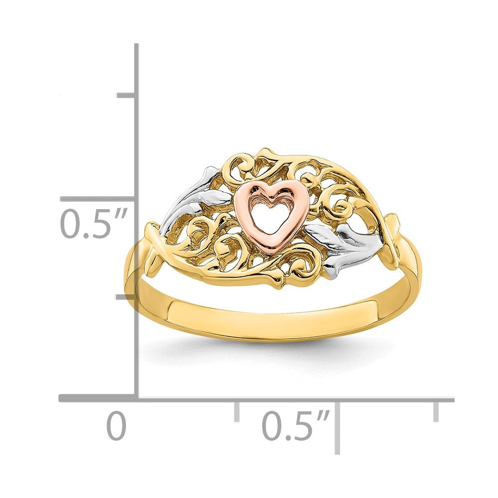14K Gelb- und Roségold mit Weißrhodium Herzring