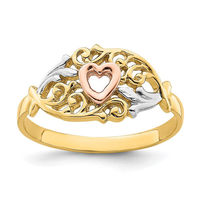 14K Gelb- und Roségold mit Weißrhodium Herzring