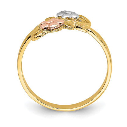 14K Bicolor-Gold Ring mit Weißrhodinierung, Blumendesign