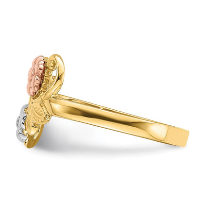 14K Bicolor-Gold Ring mit Weißrhodinierung, Blumendesign
