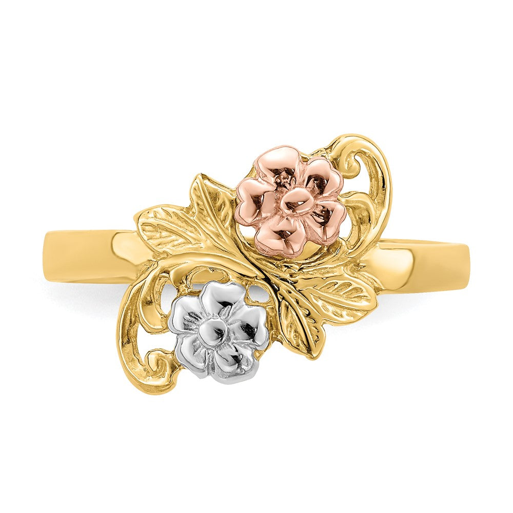 14K Bicolor-Gold Ring mit Weißrhodinierung, Blumendesign