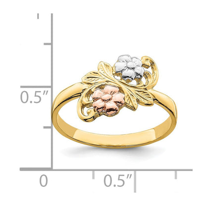 14K Bicolor-Gold Ring mit Weißrhodinierung, Blumendesign