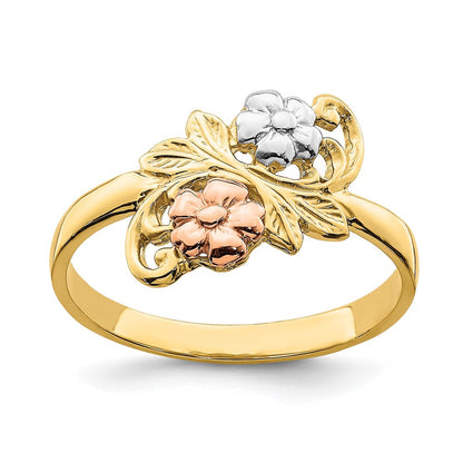 14K Bicolor-Gold Ring mit Weißrhodinierung, Blumendesign