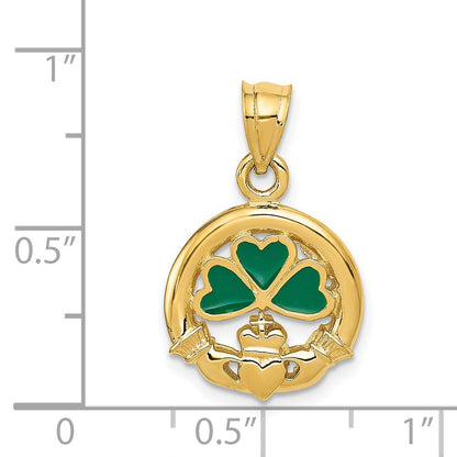 14K Gelbgold Claddagh-Charm mit Emaille