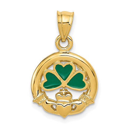 14K Gelbgold Claddagh-Charm mit Emaille