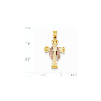 14K Bicolor-Gold Drapierter Kreuz-Anhänger