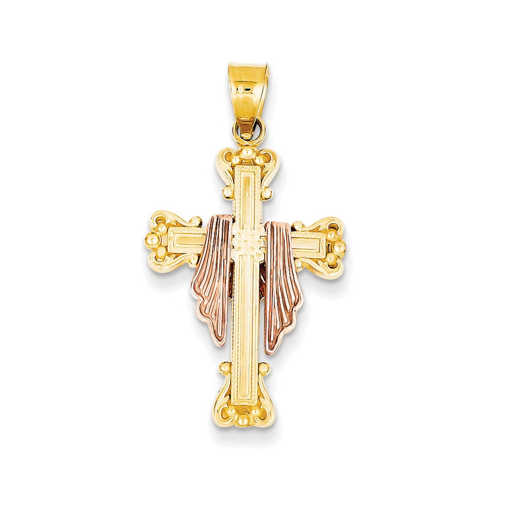 14K Bicolor-Gold Drapierter Kreuz-Anhänger