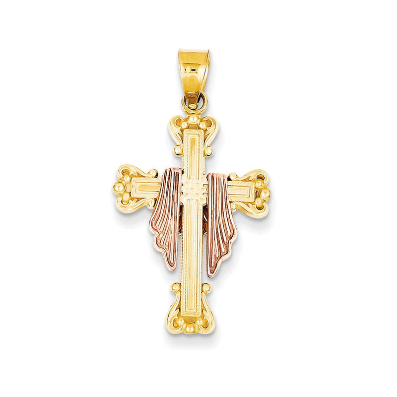 14K Bicolor-Gold Drapierter Kreuz-Anhänger