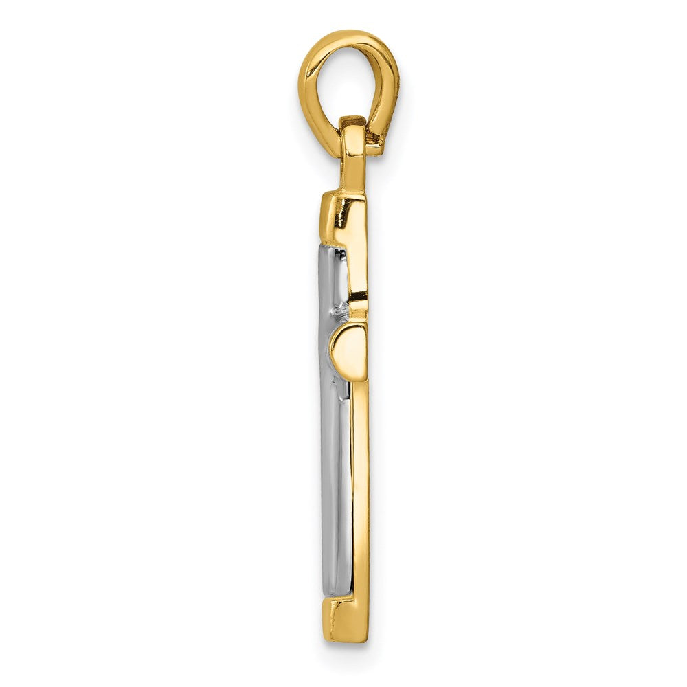14K Gelb- und Rhodiumgold-Kreuzanhänger mit Rhodium