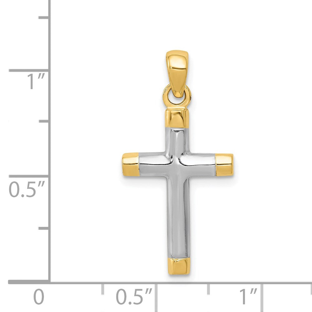 14K Gelb- und Rhodiumgold-Kreuzanhänger mit Rhodium