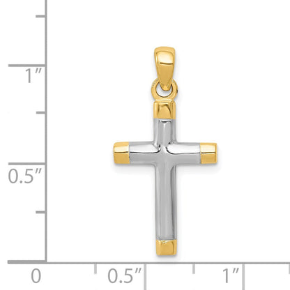 14K Gelb- und Rhodiumgold-Kreuzanhänger mit Rhodium