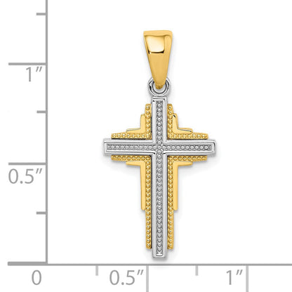 14K Bicolor Gold Perlen-Kreuzanhänger