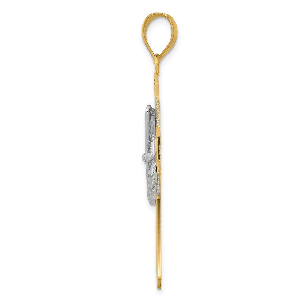 14K Bicolor Gold und Rhodium St. Patrick Keltisches Kreuz Anhänger