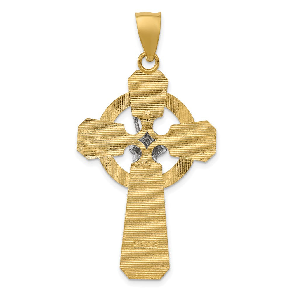 14K Bicolor Gold und Rhodium St. Patrick Keltisches Kreuz Anhänger