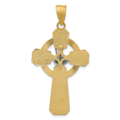 14K Bicolor Gold und Rhodium St. Patrick Keltisches Kreuz Anhänger