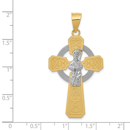 14K Bicolor Gold und Rhodium St. Patrick Keltisches Kreuz Anhänger