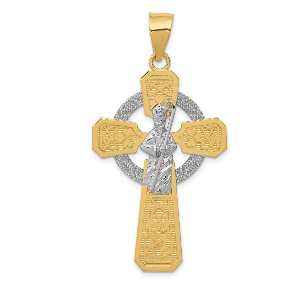 14K Bicolor Gold und Rhodium St. Patrick Keltisches Kreuz Anhänger