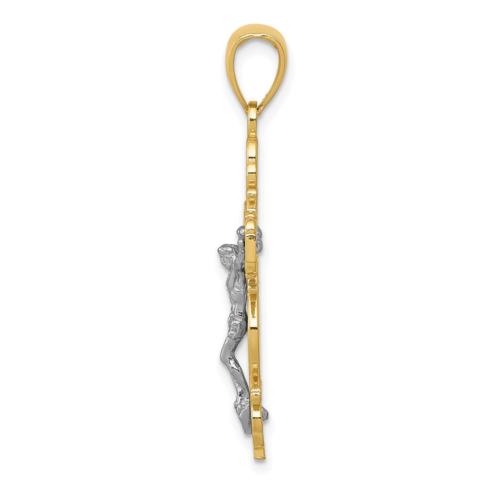 14K Bicolor Gold Kreuz-Anhänger mit Kruzifix